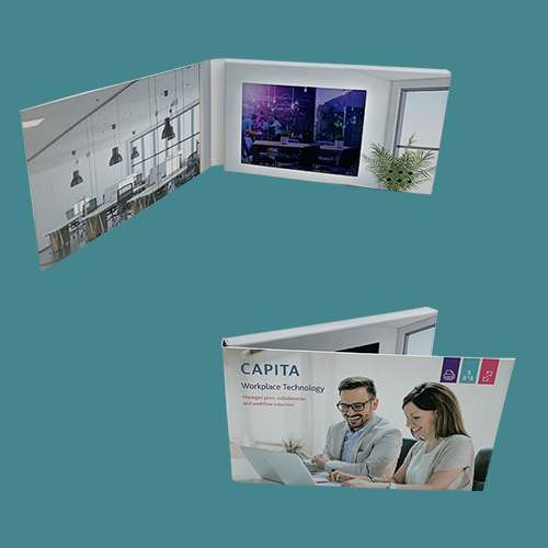 A Vue Media VueTV Video Business Card with a 3 inch HD screen for Capita