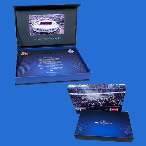 A5 Vue Media VueTV Video Influencer Box with a 7 inch HD screen with merchandise for Pompey FC
